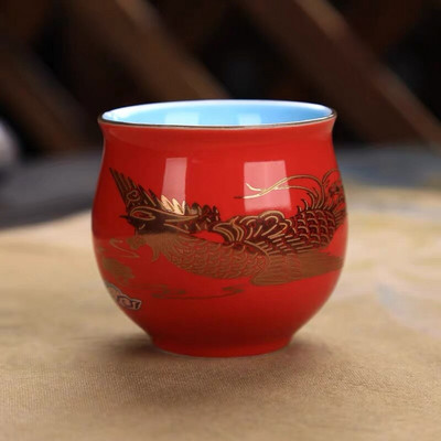 Kerámia kreatív kínai hagyományos királyi sárkány mintás dupla falú teáscsésze Procelán teáscsészék Retro teástál Kung Fu CSÉSZE