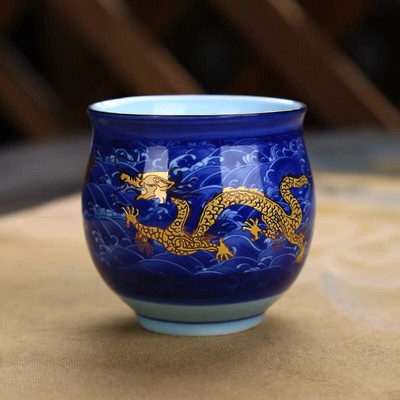 Kerámia kreatív kínai hagyományos királyi sárkány mintás dupla falú teáscsésze Procelán teáscsészék Retro teástál Kung Fu CSÉSZE