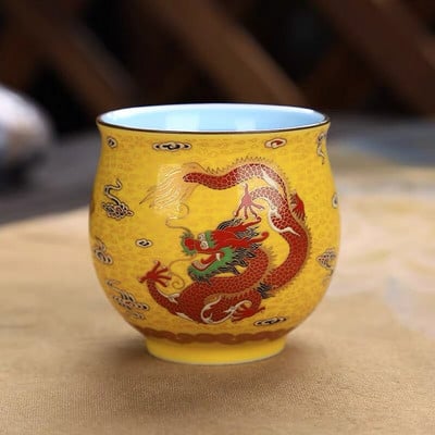 Kerámia kreatív kínai hagyományos királyi sárkány mintás dupla falú teáscsésze Procelán teáscsészék Retro teástál Kung Fu CSÉSZE