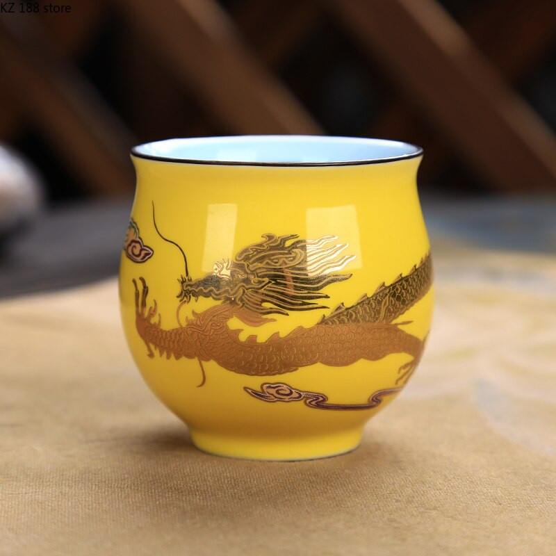 Kerámia kreatív kínai hagyományos királyi sárkány mintás dupla falú teáscsésze Procelán teáscsészék Retro teástál Kung Fu CSÉSZE