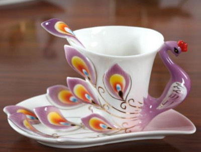 Creative Bone China, 3D, ceașcă de cafea pentru animale, cu farfurie și linguriță, cești de ceai de după-amiază, din porțelan.