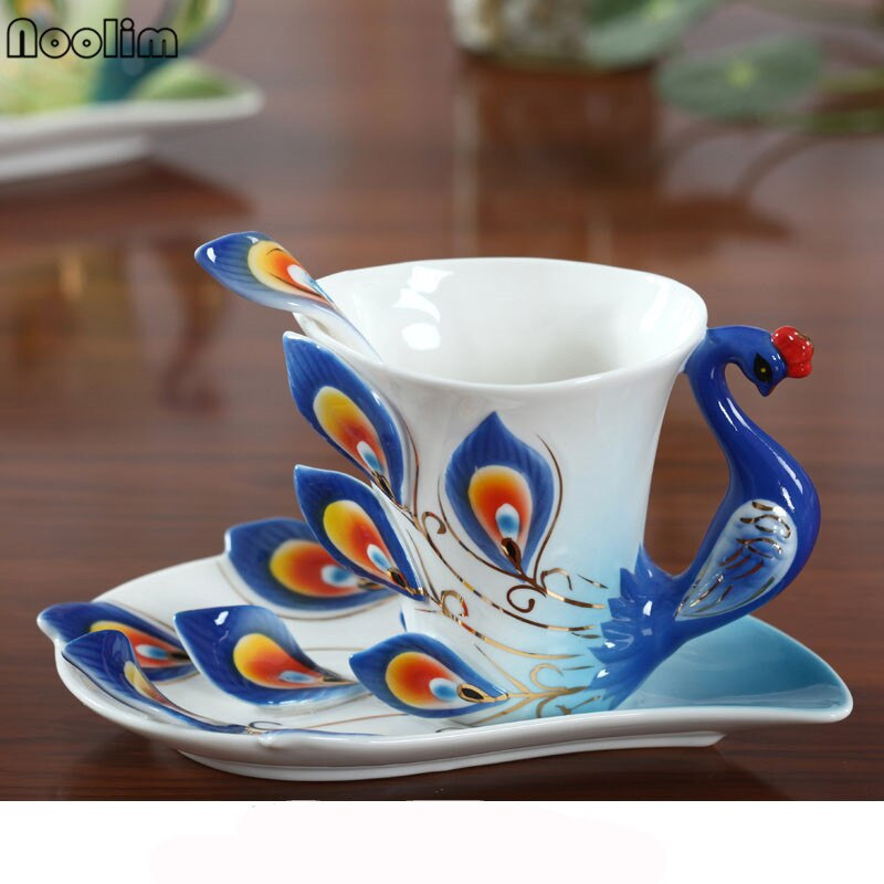 Creative Bone China, 3D, ceașcă de cafea pentru animale, cu farfurie și linguriță, cești de ceai de după-amiază, din porțelan.