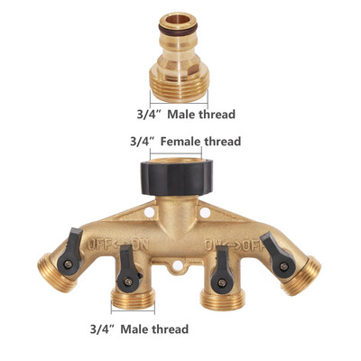 Alamă 3/4" Filet 4 căi Împărțitor de apă de la robinet de grădină Țeavă de apă Despărțitor de 4 căi Femeie 3/4" Supapă de irigare pentru grădină Conector rapid