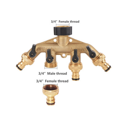 Alamă 3/4" Filet 4 căi Împărțitor de apă de la robinet de grădină Țeavă de apă Despărțitor de 4 căi Femeie 3/4" Supapă de irigare pentru grădină Conector rapid