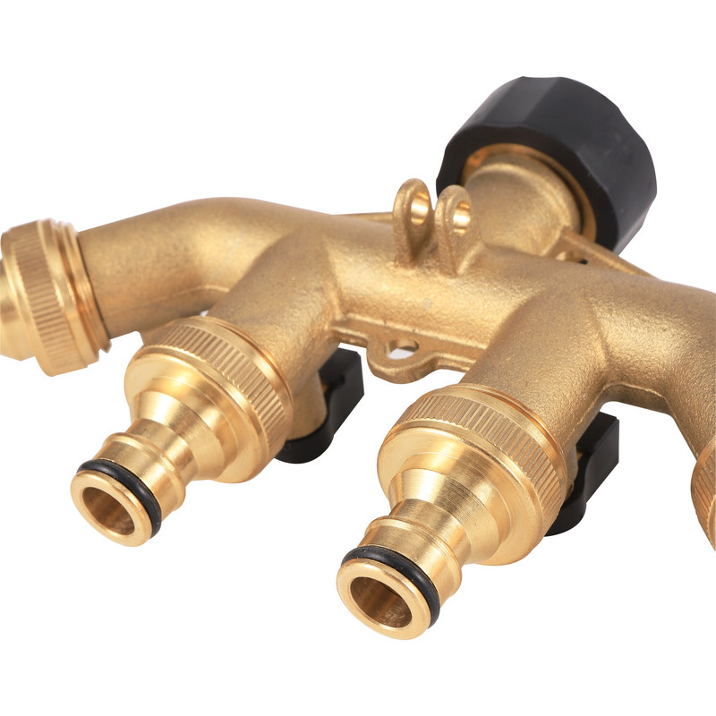 Alamă 3/4" Filet 4 căi Împărțitor de apă de la robinet de grădină Țeavă de apă Despărțitor de 4 căi Femeie 3/4" Supapă de irigare pentru grădină Conector rapid