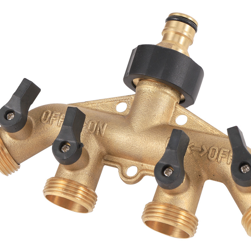 Alamă 3/4" Filet 4 căi Împărțitor de apă de la robinet de grădină Țeavă de apă Despărțitor de 4 căi Femeie 3/4" Supapă de irigare pentru grădină Conector rapid
