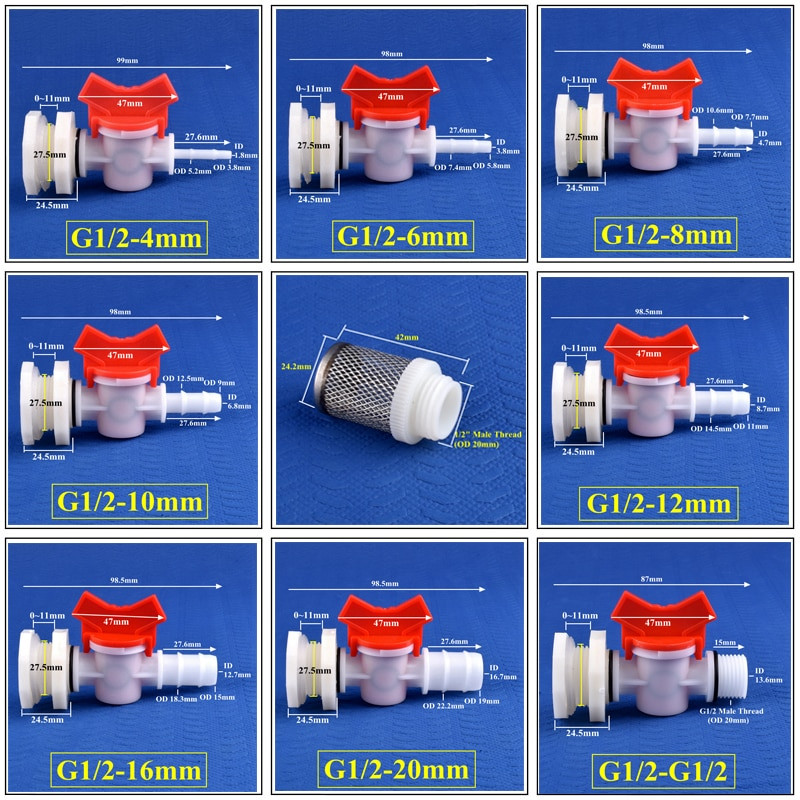 1-30 készlet/tétel G1/2 - 4-20 mm-es ABS víztartály csatlakozó POM szelepkészlet akváriumi tartály csatlakozó kerti öntözővíz medence tömlőcsatlakozó