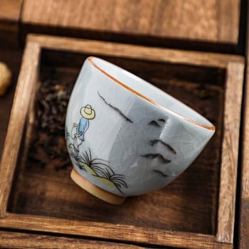 Boutique Ru Kiln Κεραμικό φλιτζάνι τσαγιού Travel Personal Meditation Cup Ζωγραφισμένο στο χέρι Tea Bowl Master Cup Χειροποίητο σετ τσαγιού αξεσουάρ