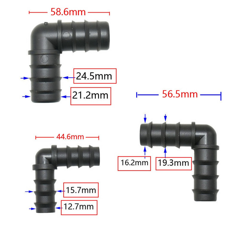 50db 16mm 20mm 25mm PE Pipe Tee könyök Javító végdugó csatlakozók 1/2 3/4" kerti víz csepegtető öntözés vízcső csatlakozó