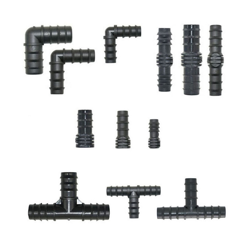 50db 16mm 20mm 25mm PE Pipe Tee könyök Javító végdugó csatlakozók 1/2 3/4" kerti víz csepegtető öntözés vízcső csatlakozó