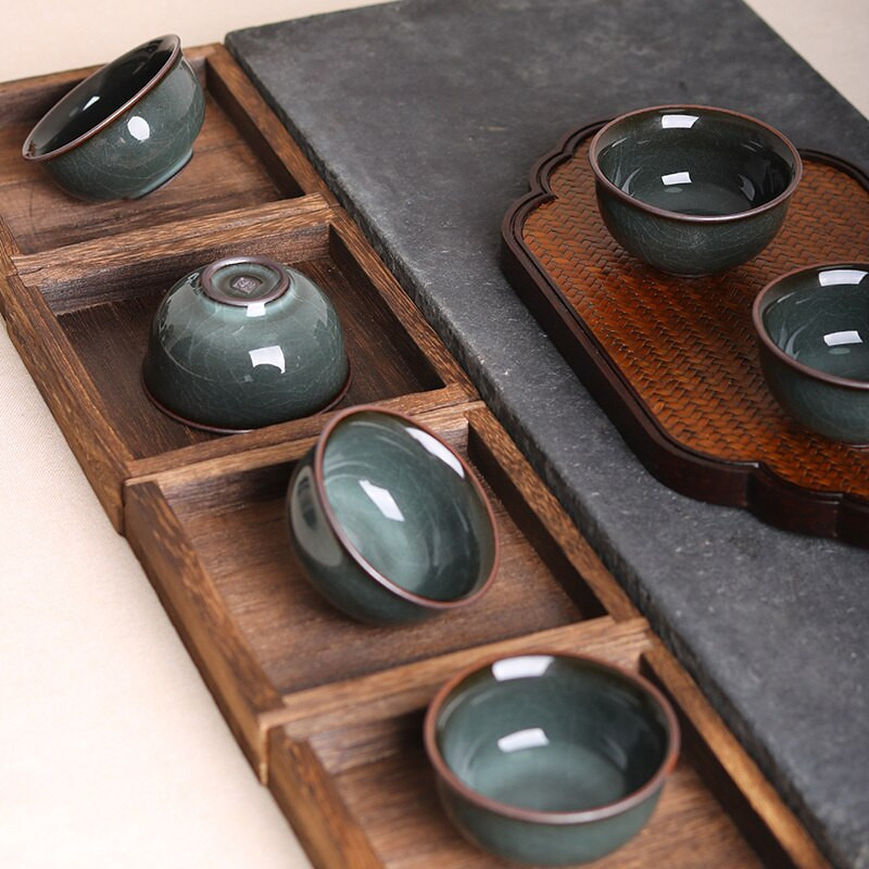 2 buc/set 60 ml ceașcă de ceai Celadon de calitate superioară Anvelopă de fier Cracked Ice Master Cup Boutique Ge Kiln Art Ceașcă de ceai Kungfu Bol de ceai Cadou de birou