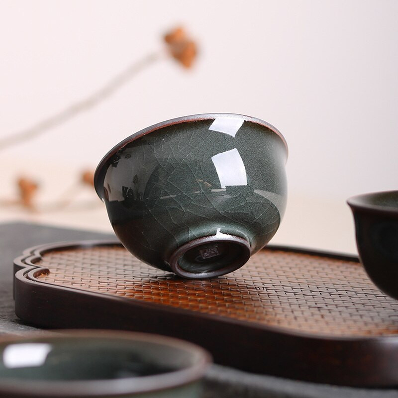 2 buc/set 60 ml ceașcă de ceai Celadon de calitate superioară Anvelopă de fier Cracked Ice Master Cup Boutique Ge Kiln Art Ceașcă de ceai Kungfu Bol de ceai Cadou de birou