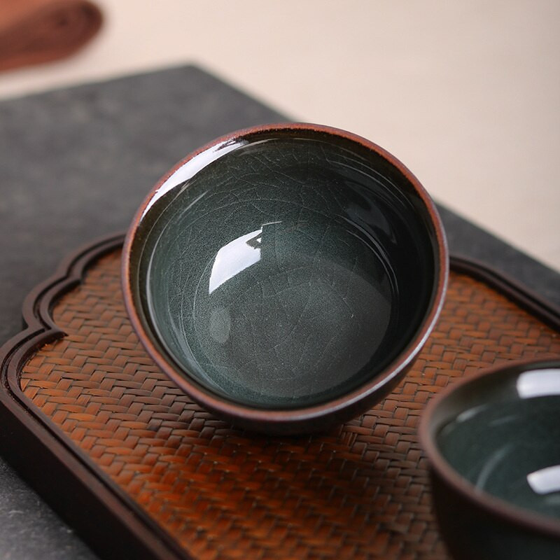 2 buc/set 60 ml ceașcă de ceai Celadon de calitate superioară Anvelopă de fier Cracked Ice Master Cup Boutique Ge Kiln Art Ceașcă de ceai Kungfu Bol de ceai Cadou de birou