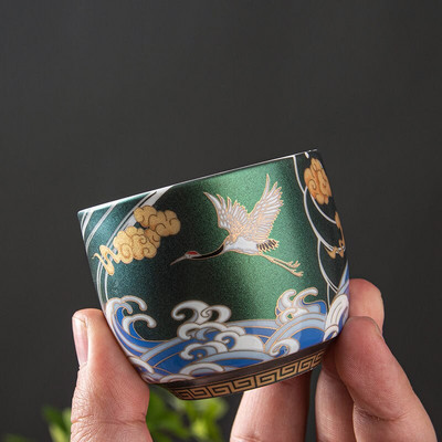 Noua ceașcă cu macara ceașcă de ceai colorată ceașcă de ceai emailată set de ceai din ceramică chinezească Kung Fu Cupă maestru luxuriantă ceașcă de ceremonie emailată bol de ceai