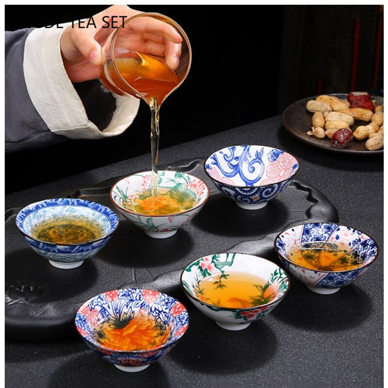 2db kínai kék-fehér porcelán kúpos teáscsésze, kézzel festett kerámia teástál utazási hordozható teáskészlet Kellékek teáscsésze 70 ml