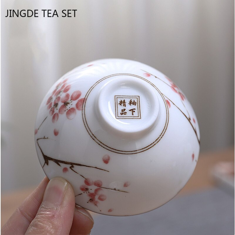 2db kínai kék-fehér porcelán kúpos teáscsésze, kézzel festett kerámia teástál utazási hordozható teáskészlet Kellékek teáscsésze 70 ml