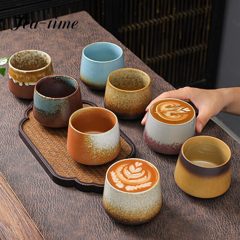 200 ml japán stílusú kávéscsésze kerámia kézzel készített Temmoku máz porcelán bögre mester szertartásos csészék Teaház Étterem edények