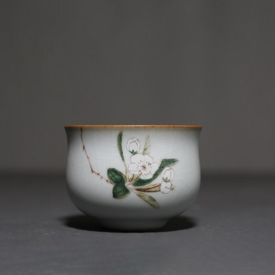 Cuptor Ru Retro, ceașcă de ceai din ceramică, ceașcă de meditație portabilă de călătorie, bol de ceai cu flori pictate manual, ceașcă principală, accesorii pentru set de ceai lucrat manual