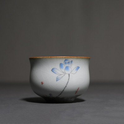 Cuptor Ru Retro, ceașcă de ceai din ceramică, ceașcă de meditație portabilă de călătorie, bol de ceai cu flori pictate manual, ceașcă principală, accesorii pentru set de ceai lucrat manual