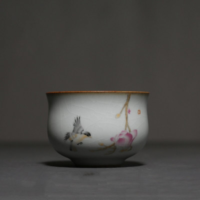 Cuptor Ru Retro, ceașcă de ceai din ceramică, ceașcă de meditație portabilă de călătorie, bol de ceai cu flori pictate manual, ceașcă principală, accesorii pentru set de ceai lucrat manual