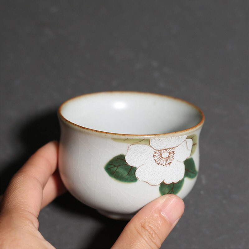 Cuptor Ru Retro, ceașcă de ceai din ceramică, ceașcă de meditație portabilă de călătorie, bol de ceai cu flori pictate manual, ceașcă principală, accesorii pentru set de ceai lucrat manual