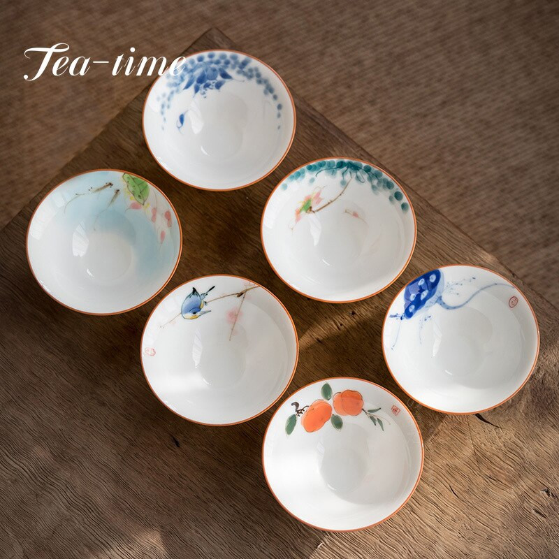 60 ml-es, kézzel festett kerámia teáscsésze tál teáskészlet teáskészlet csésze kungfu teáscsészék fehér porcelán mesterpohár kis kúpos tál Chazhan