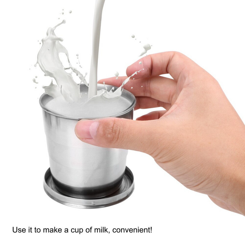 HILIFE metaliniai akiniai iš nerūdijančio plieno sulankstomi puodeliai Ištraukiami nešiojami sulankstomi puodeliai su raktų pakabuku kelionėms lauke