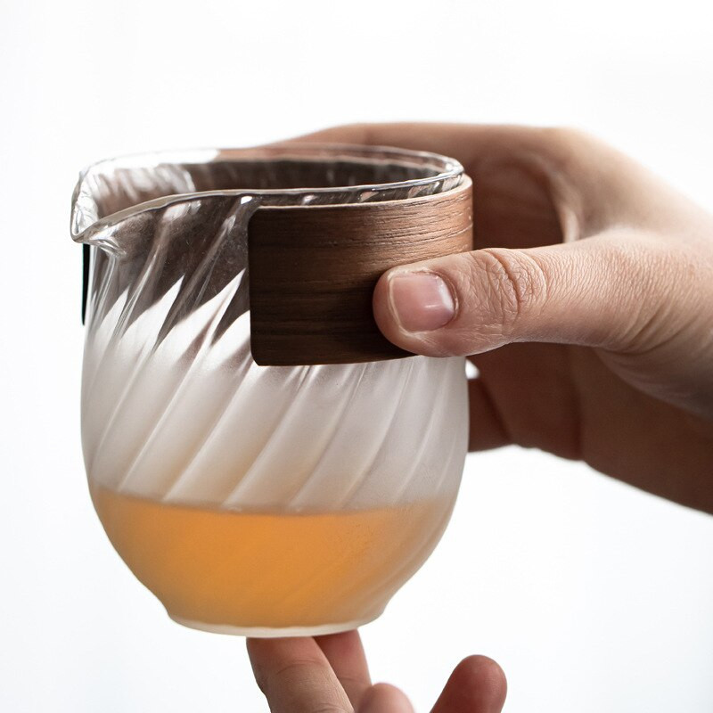 Ciocan din sticlă texturată ceașcă de corectitudine Dozator de ceai termorezistent îngroșat japonez din sticlă transparentă mâner din lemn ceai mare