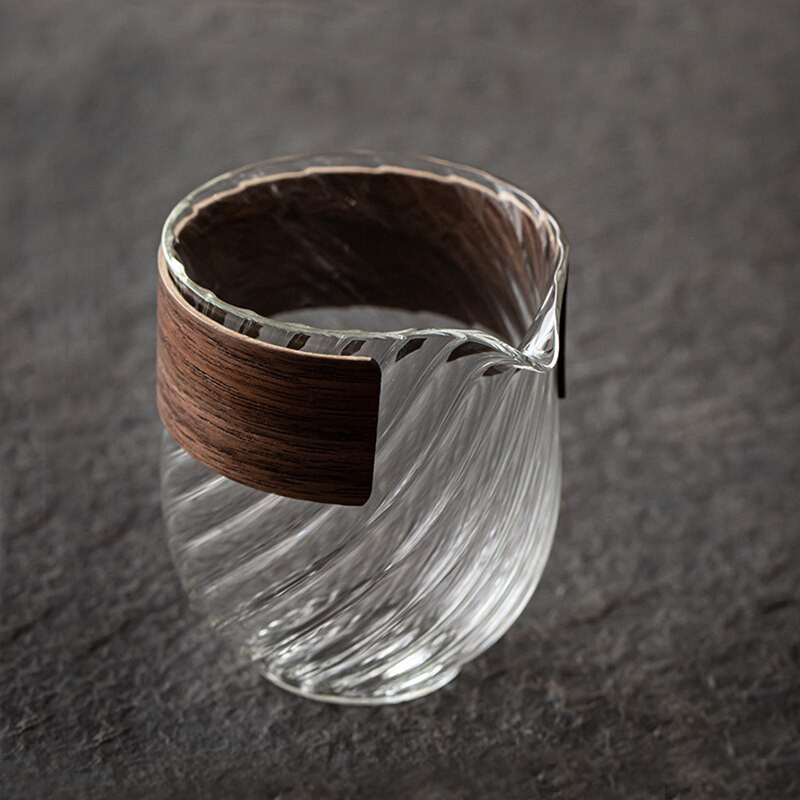 Ciocan din sticlă texturată ceașcă de corectitudine Dozator de ceai termorezistent îngroșat japonez din sticlă transparentă mâner din lemn ceai mare