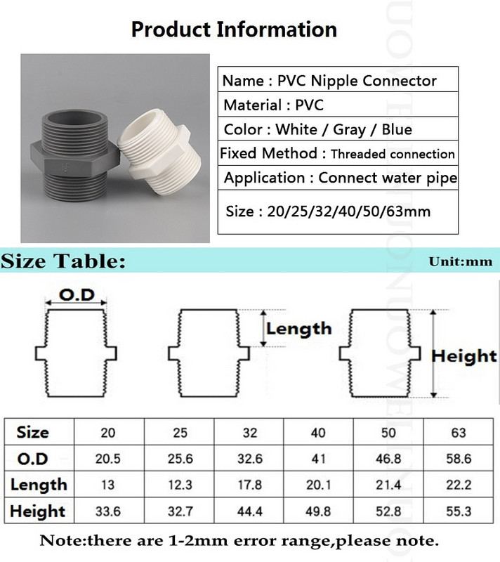 5db PVC csőcsatlakozó 1/2" 3/4" 1" Apa menetes PVC csőcsatlakozó Kerti öntözőcső idomok Vízellátó csövek csatlakozásai