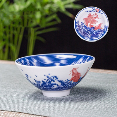 6 db/tétel Kézzel festett kék-fehér porcelán teáscsésze kínai butik kerámia teástál utazási hordozható teáscsésze otthoni teáskészlet