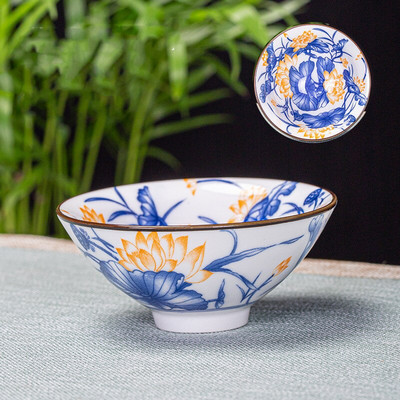 6 db/tétel Kézzel festett kék-fehér porcelán teáscsésze kínai butik kerámia teástál utazási hordozható teáscsésze otthoni teáskészlet