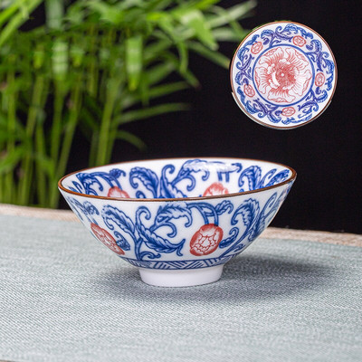 6 db/tétel Kézzel festett kék-fehér porcelán teáscsésze kínai butik kerámia teástál utazási hordozható teáscsésze otthoni teáskészlet