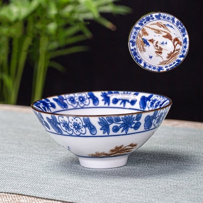 6 db/tétel Kézzel festett kék-fehér porcelán teáscsésze kínai butik kerámia teástál utazási hordozható teáscsésze otthoni teáskészlet