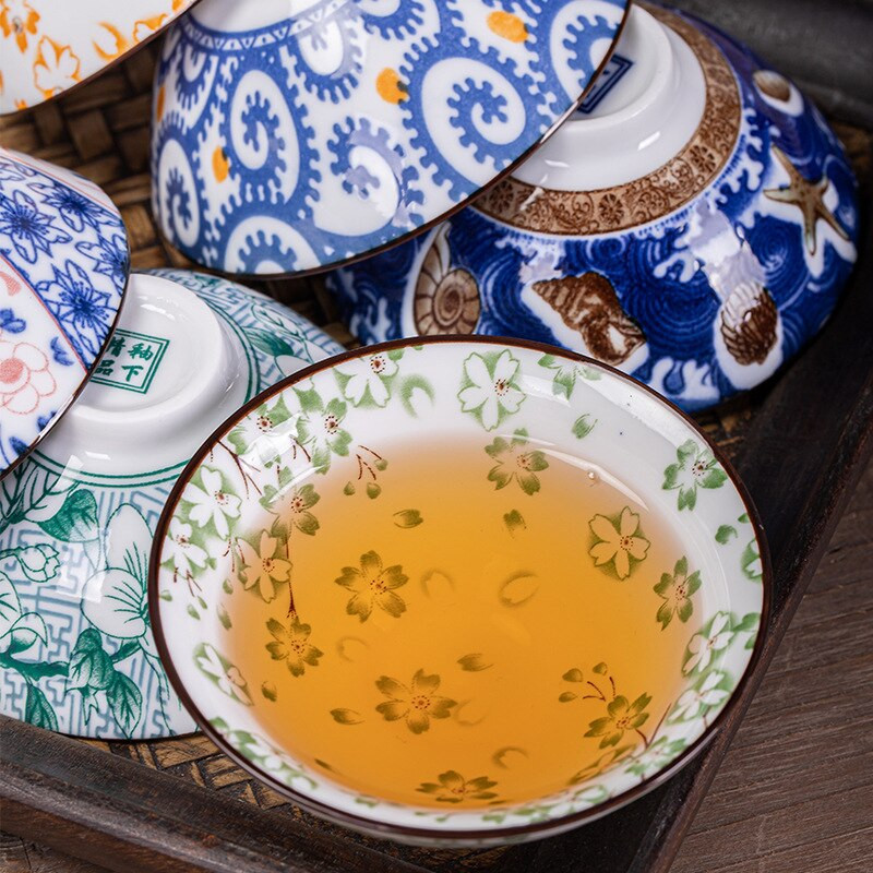 6 db/tétel Kézzel festett kék-fehér porcelán teáscsésze kínai butik kerámia teástál utazási hordozható teáscsésze otthoni teáskészlet