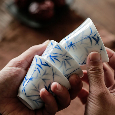 3 db Jingdezhen kézzel festett bambusz kerámia teáscsészék fehér jade porcelán mestercsészék Kung fu tea személyes bögrék Háztartási teaset