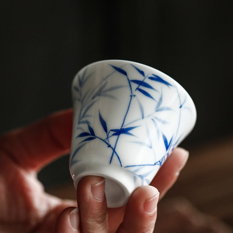 3 db Jingdezhen kézzel festett bambusz kerámia teáscsészék fehér jade porcelán mestercsészék Kung fu tea személyes bögrék Háztartási teaset