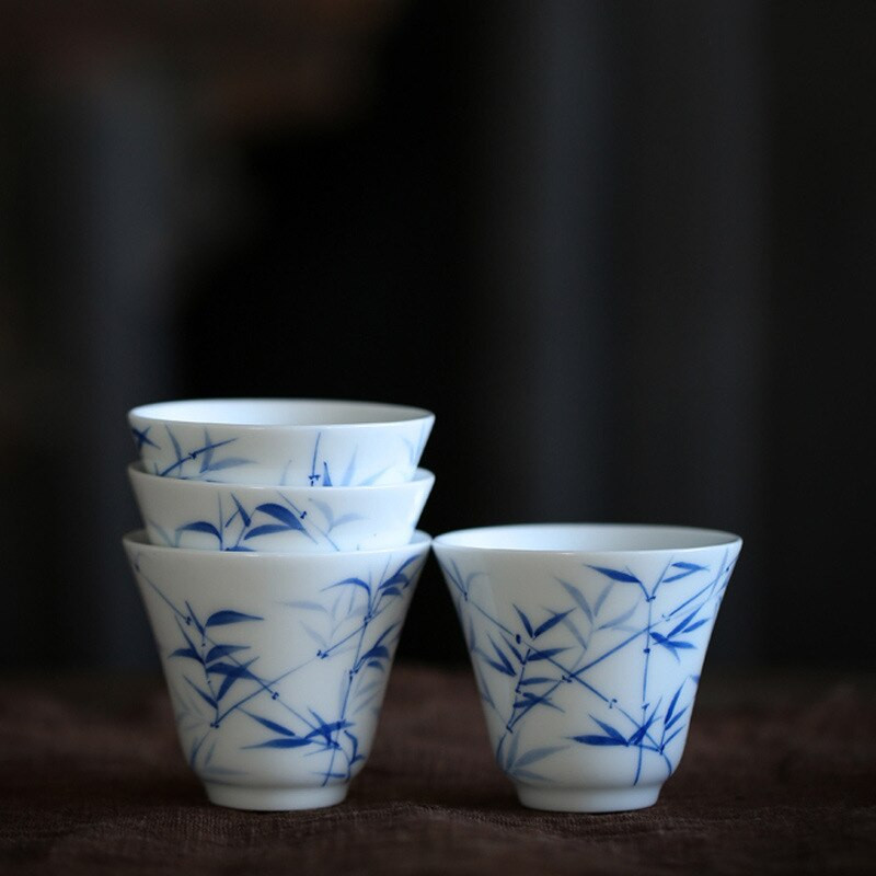 3 db Jingdezhen kézzel festett bambusz kerámia teáscsészék fehér jade porcelán mestercsészék Kung fu tea személyes bögrék Háztartási teaset