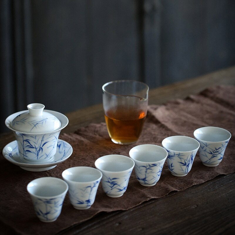 3 db Jingdezhen kézzel festett bambusz kerámia teáscsészék fehér jade porcelán mestercsészék Kung fu tea személyes bögrék Háztartási teaset