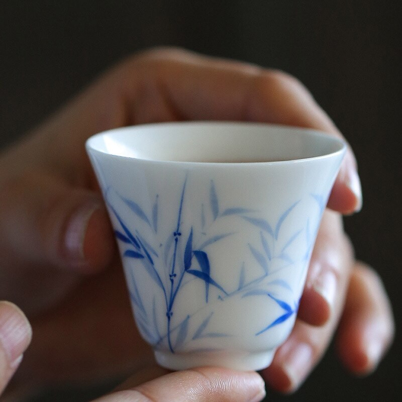 3 db Jingdezhen kézzel festett bambusz kerámia teáscsészék fehér jade porcelán mestercsészék Kung fu tea személyes bögrék Háztartási teaset