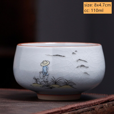 Ceașcă de ceai din ceramică antică chinezească Ru Cuptor cu glazură crăpată cu gheață ceașcă de ceai cu o singură ceașcă bol de ceai personalizate pentru gospodărie