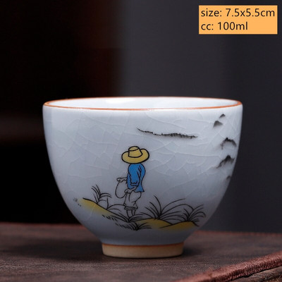 Ceașcă de ceai din ceramică antică chinezească Ru Cuptor cu glazură crăpată cu gheață ceașcă de ceai cu o singură ceașcă bol de ceai personalizate pentru gospodărie
