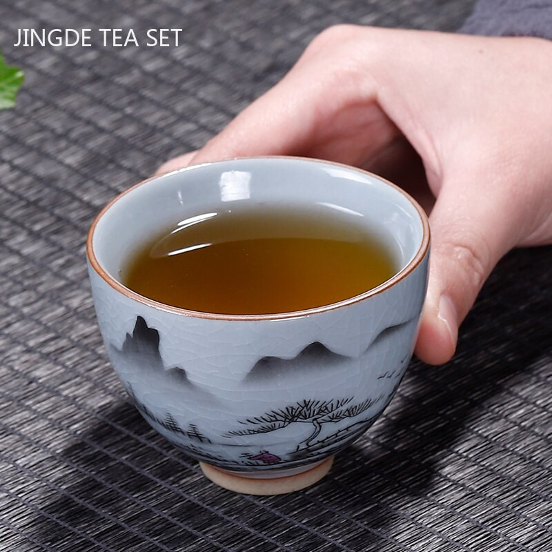 Ceașcă de ceai din ceramică antică chinezească Ru Cuptor cu glazură crăpată cu gheață ceașcă de ceai cu o singură ceașcă bol de ceai personalizate pentru gospodărie
