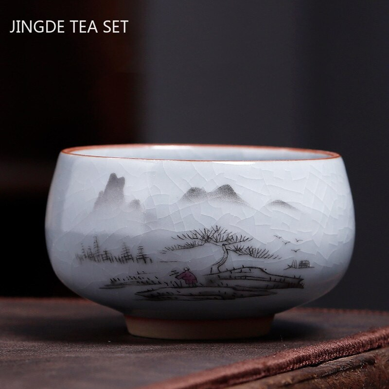 Ceașcă de ceai din ceramică antică chinezească Ru Cuptor cu glazură crăpată cu gheață ceașcă de ceai cu o singură ceașcă bol de ceai personalizate pentru gospodărie