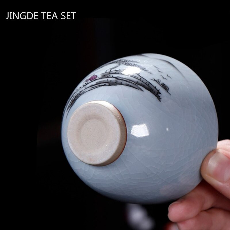 Ceașcă de ceai din ceramică antică chinezească Ru Cuptor cu glazură crăpată cu gheață ceașcă de ceai cu o singură ceașcă bol de ceai personalizate pentru gospodărie