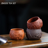 2db Sárkány mintás lila agyag teáscsésze Boutique Kézzel festett teástál Hagyományos teáskészlet Kiegészítők Háztartási személyes teáscsésze