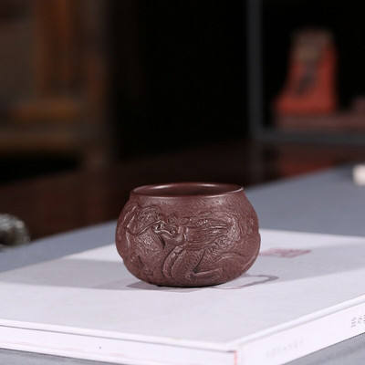 2db Sárkány mintás lila agyag teáscsésze Boutique Kézzel festett teástál Hagyományos teáskészlet Kiegészítők Háztartási személyes teáscsésze