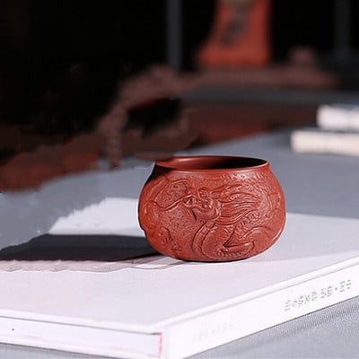 2db Sárkány mintás lila agyag teáscsésze Boutique Kézzel festett teástál Hagyományos teáskészlet Kiegészítők Háztartási személyes teáscsésze