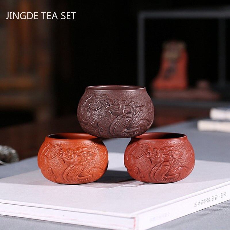 2db Sárkány mintás lila agyag teáscsésze Boutique Kézzel festett teástál Hagyományos teáskészlet Kiegészítők Háztartási személyes teáscsésze