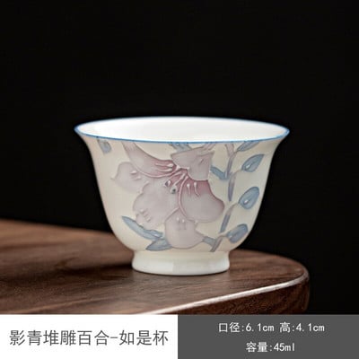 2db/készlet Kézzel készített gravírozott liliom kis kerámia teáscsésze Kungfu teafőző egypohár japán teáscsészék női testre szabott, remek ajándék
